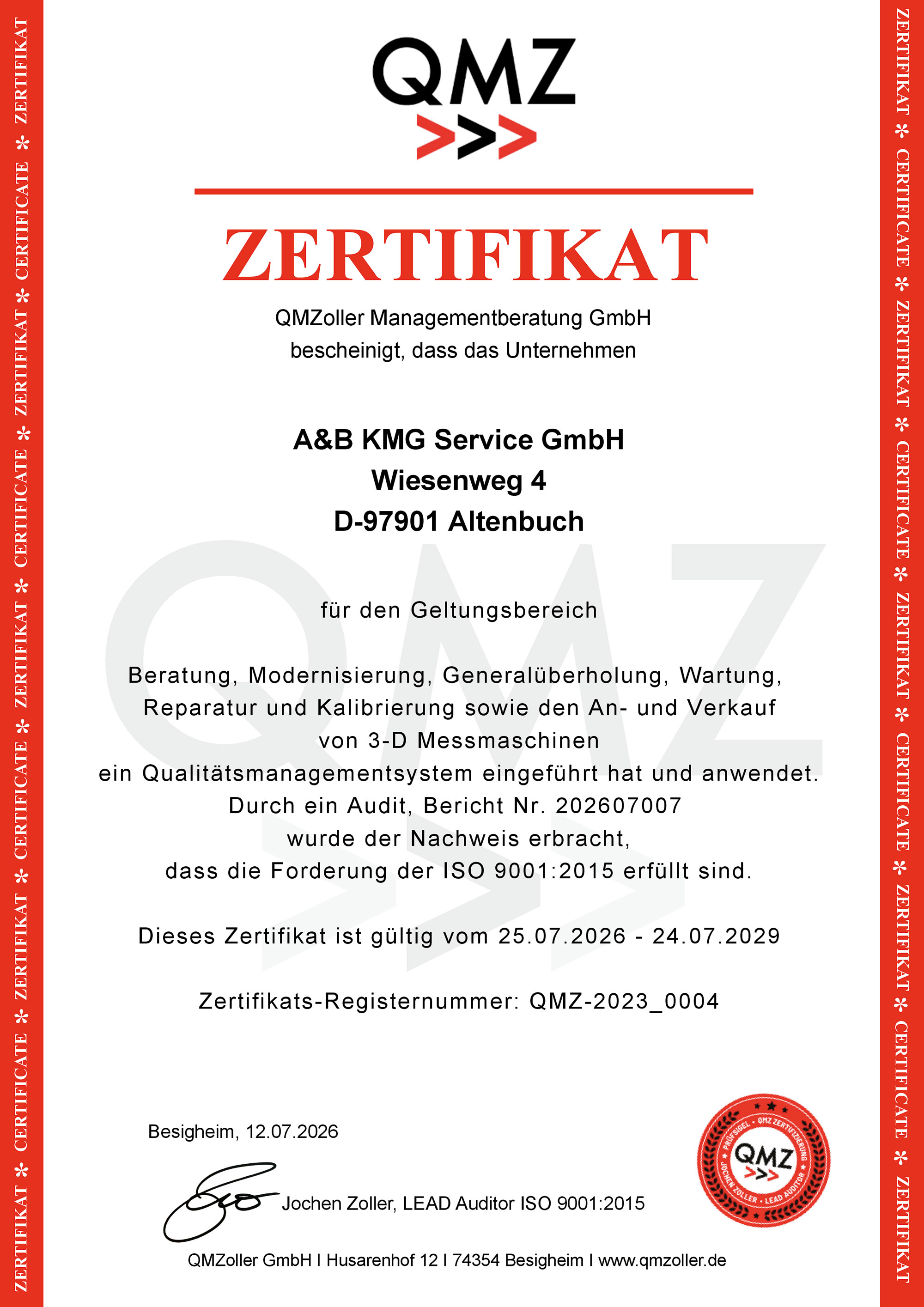 Zertifikat DIN EN ISO 9001:2015